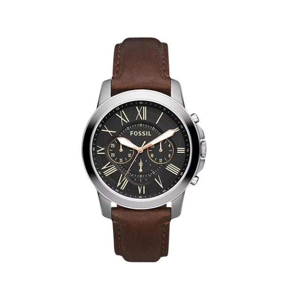 Gents Fossil Grant Black Dial Rose Gold Hands