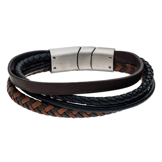 Gents Steelwear Brown and Black Plaited Leather Bracelet