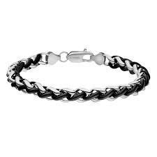 Gents Steelwear Stainless Steel and BLack Heavy Spiga Link Bracelet