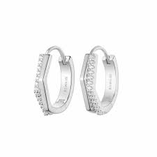 Sterling Silver CZ/Polished Hoop Earrings