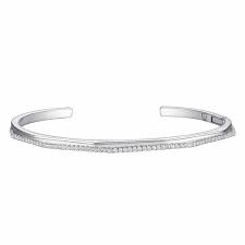 Sterling Silver Three Row CZ Bangle