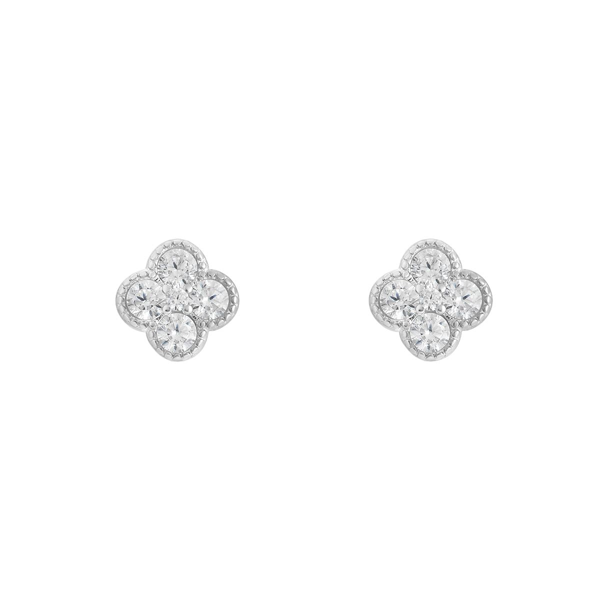 Sterling Silver Cubic Zirconia Clover Stud Earrings