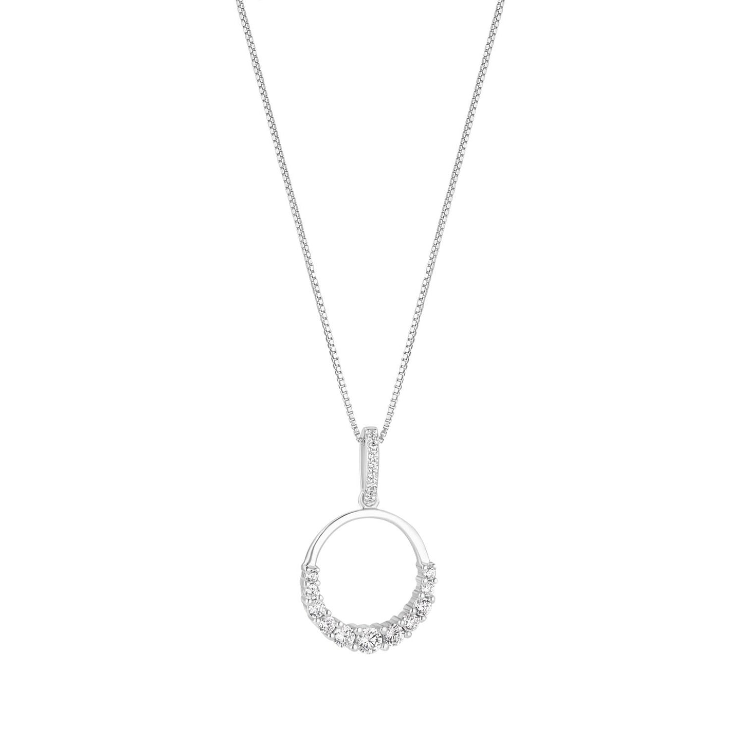 Sterling Silver Graduated Cubic Zirconia Open Circle Pendant