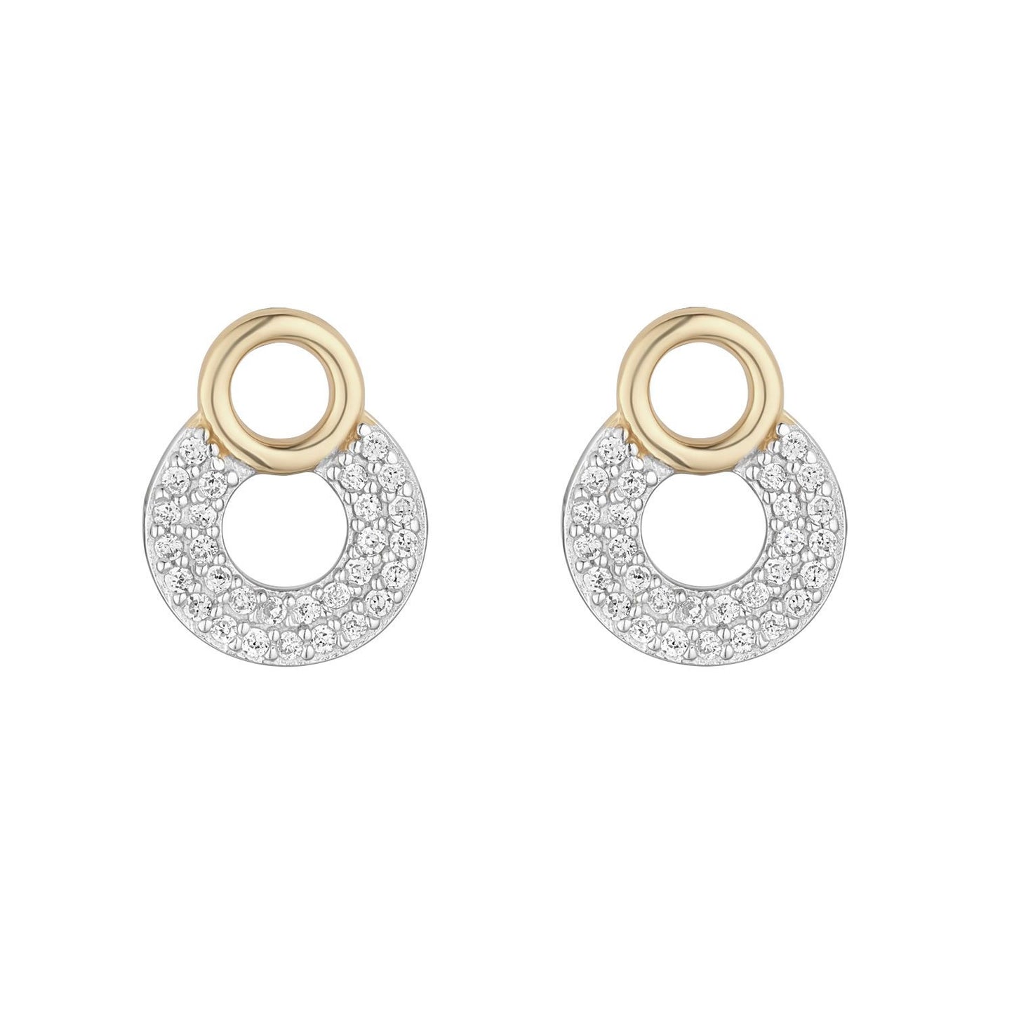 Sterling Silver & Gold Plated Cubic Zirconia Double Circle Earrings
