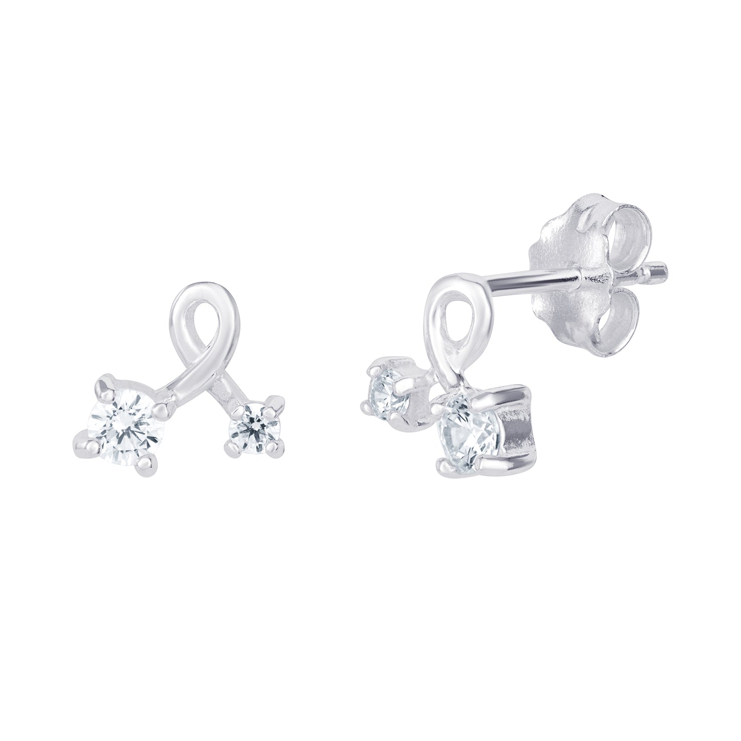 Sterling Silver CZ Crossover Stud Earrings