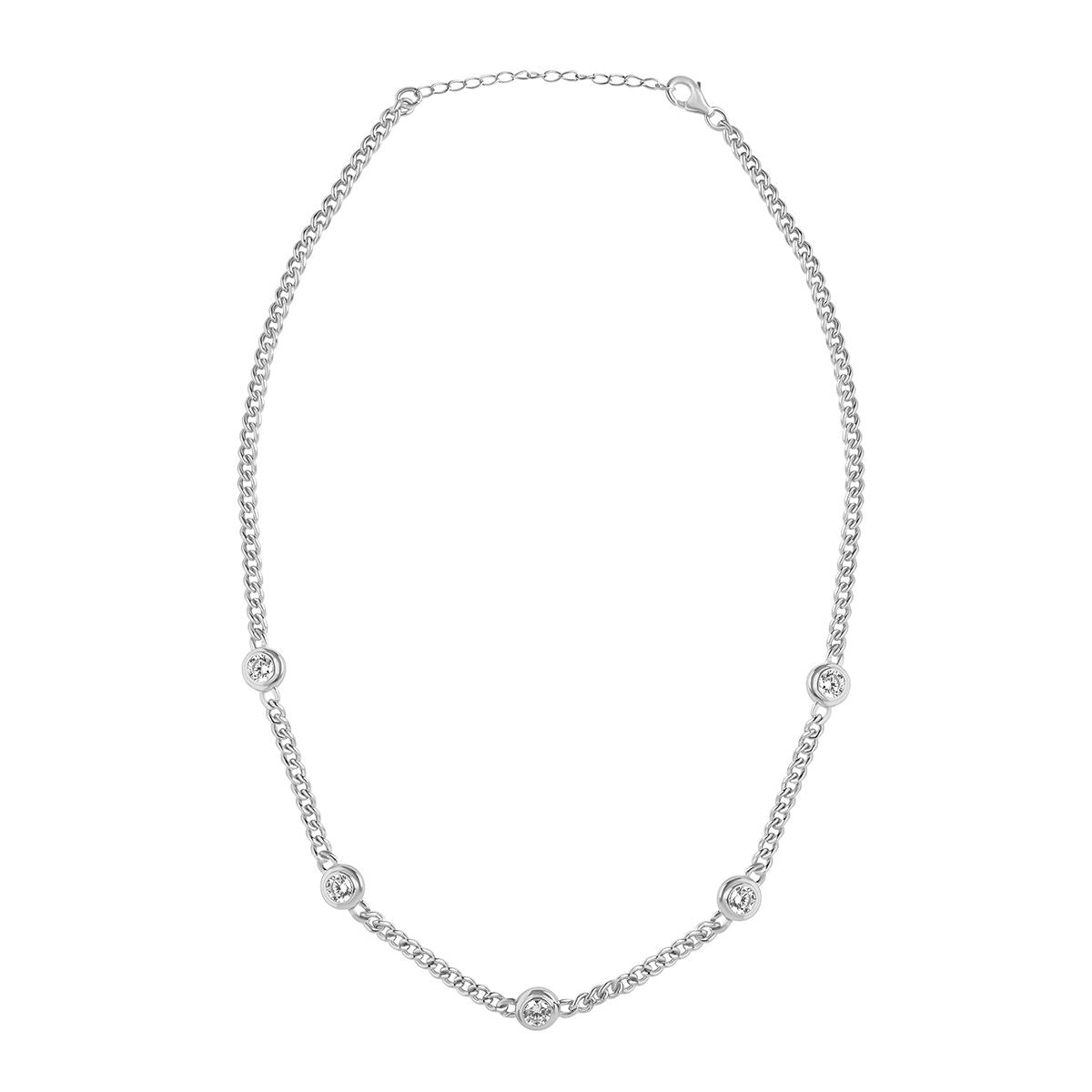 Sterling Silver Cubic Zirconia Rubover Curb Chain