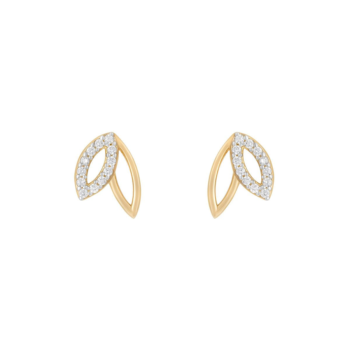 9ct Open Polished & Cubic Zirconia Double Leaf Earrings