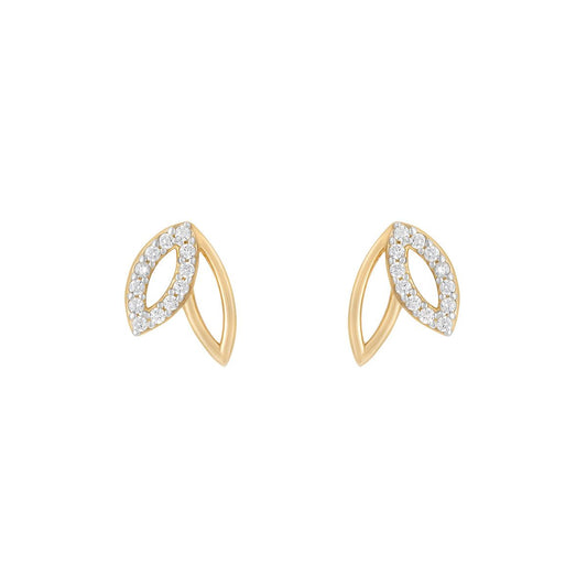 9ct Open Polished & Cubic Zirconia Double Leaf Earrings