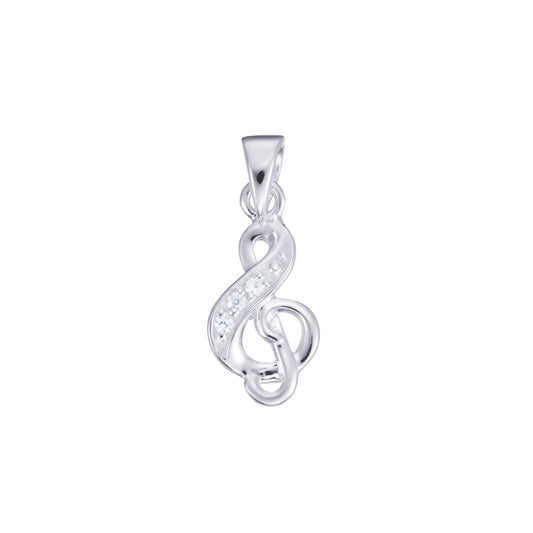 Sterling Silver CZ Set Treble Clef Pendant