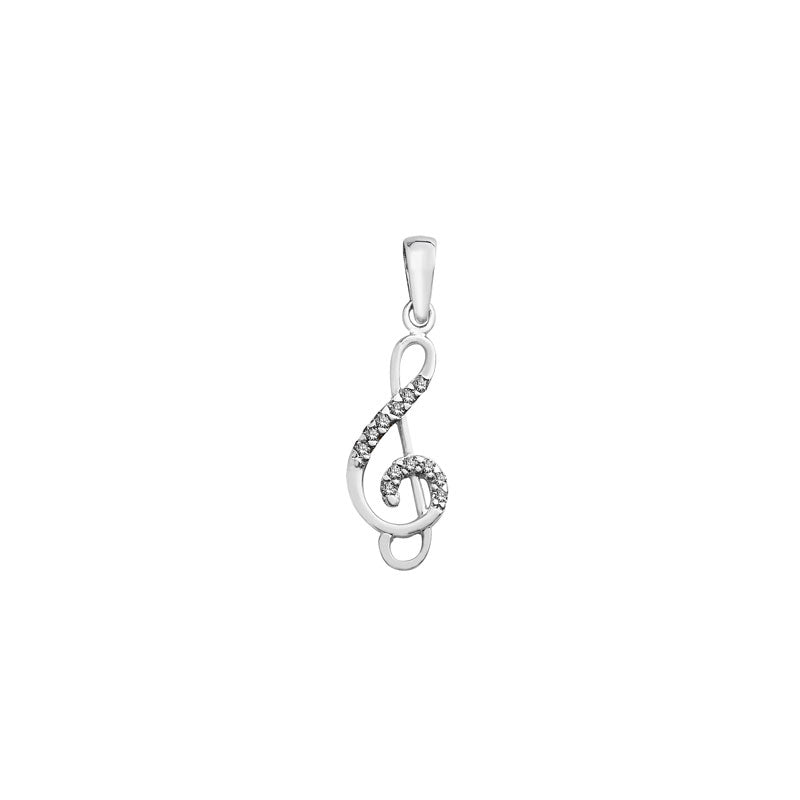 Sterling Silver Treble Clef With Cubic Zirconia Detail