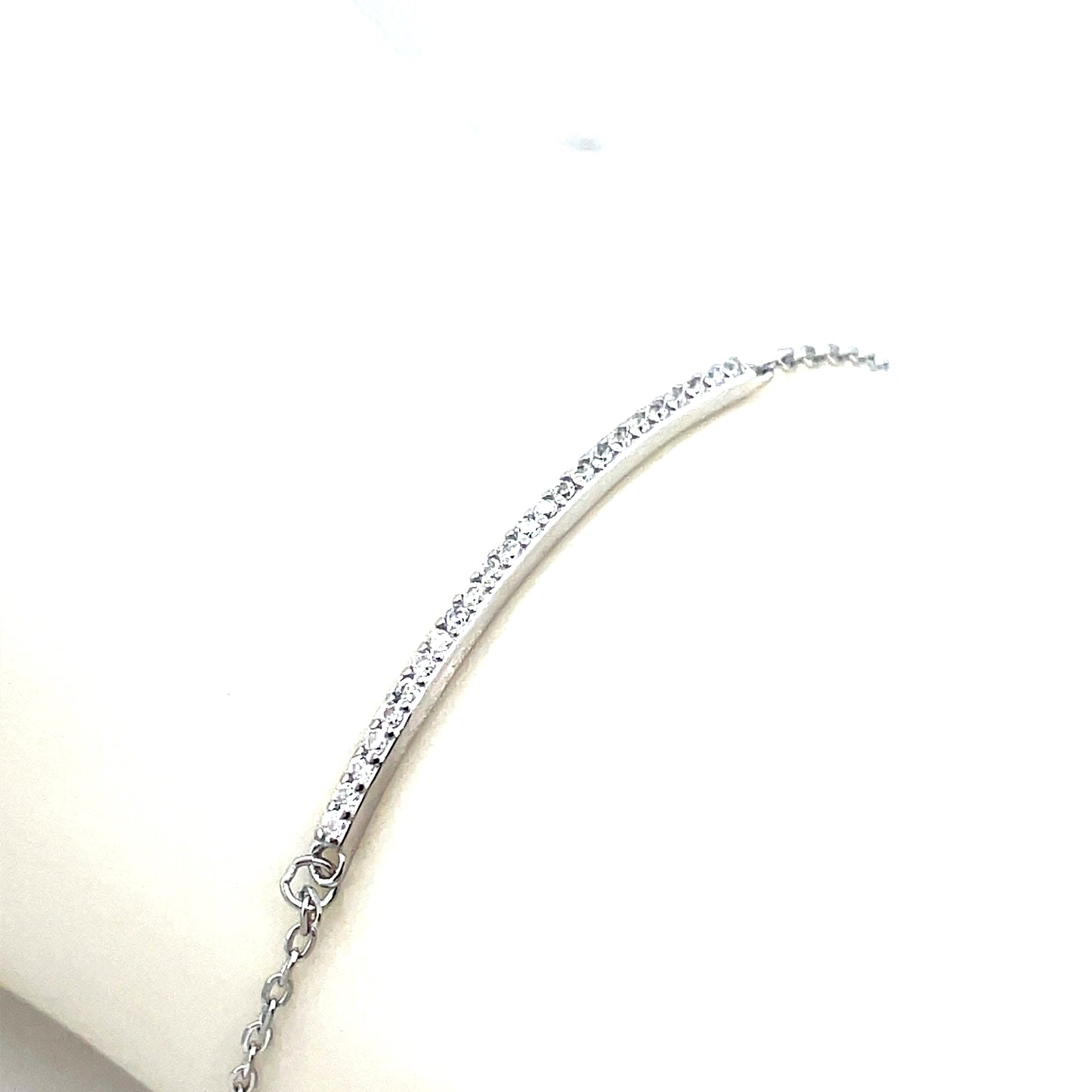 Sterling Silver Cubic Zirconia Long Bar Bracelet