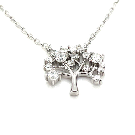 Sterling Silver Cubic Zirconia Tree Of Life Necklet