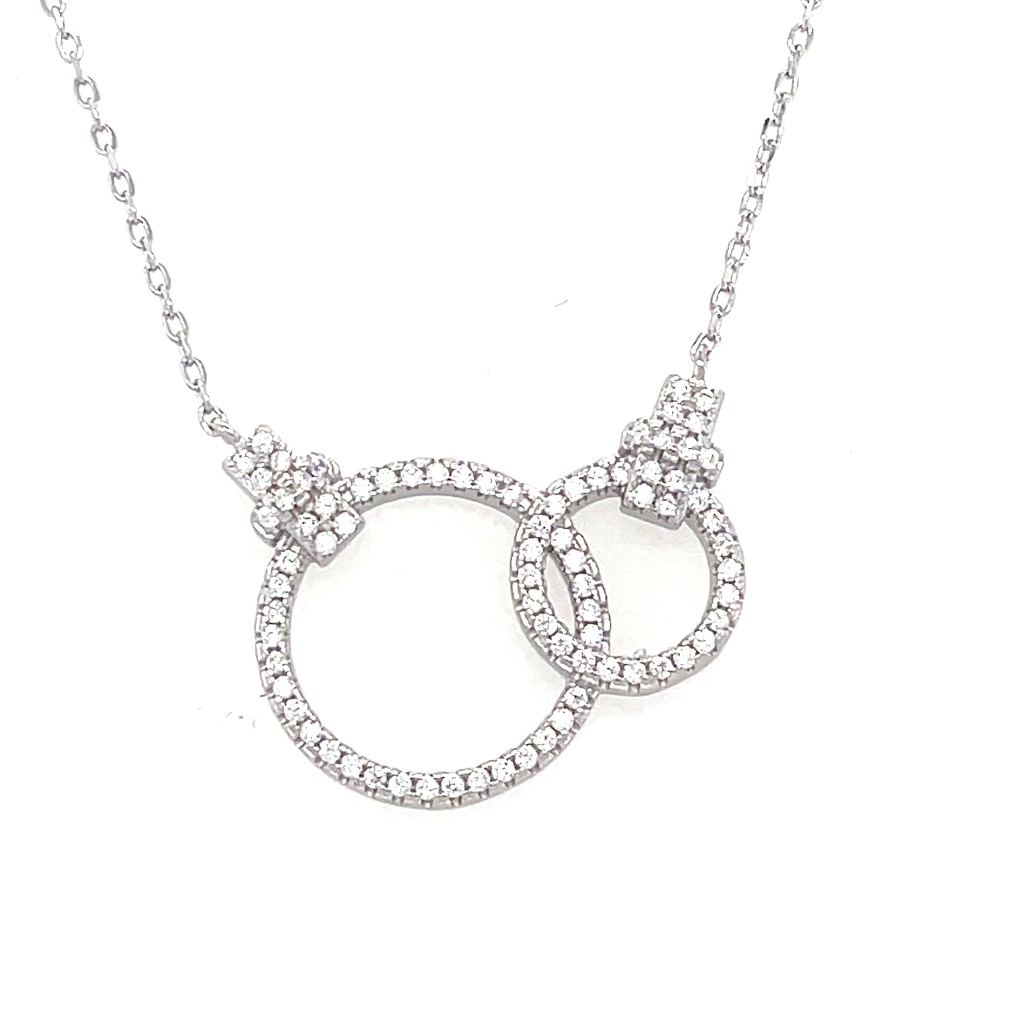 Sterling Silver Cubic ZirconiaDouble Open Circle Necklet
