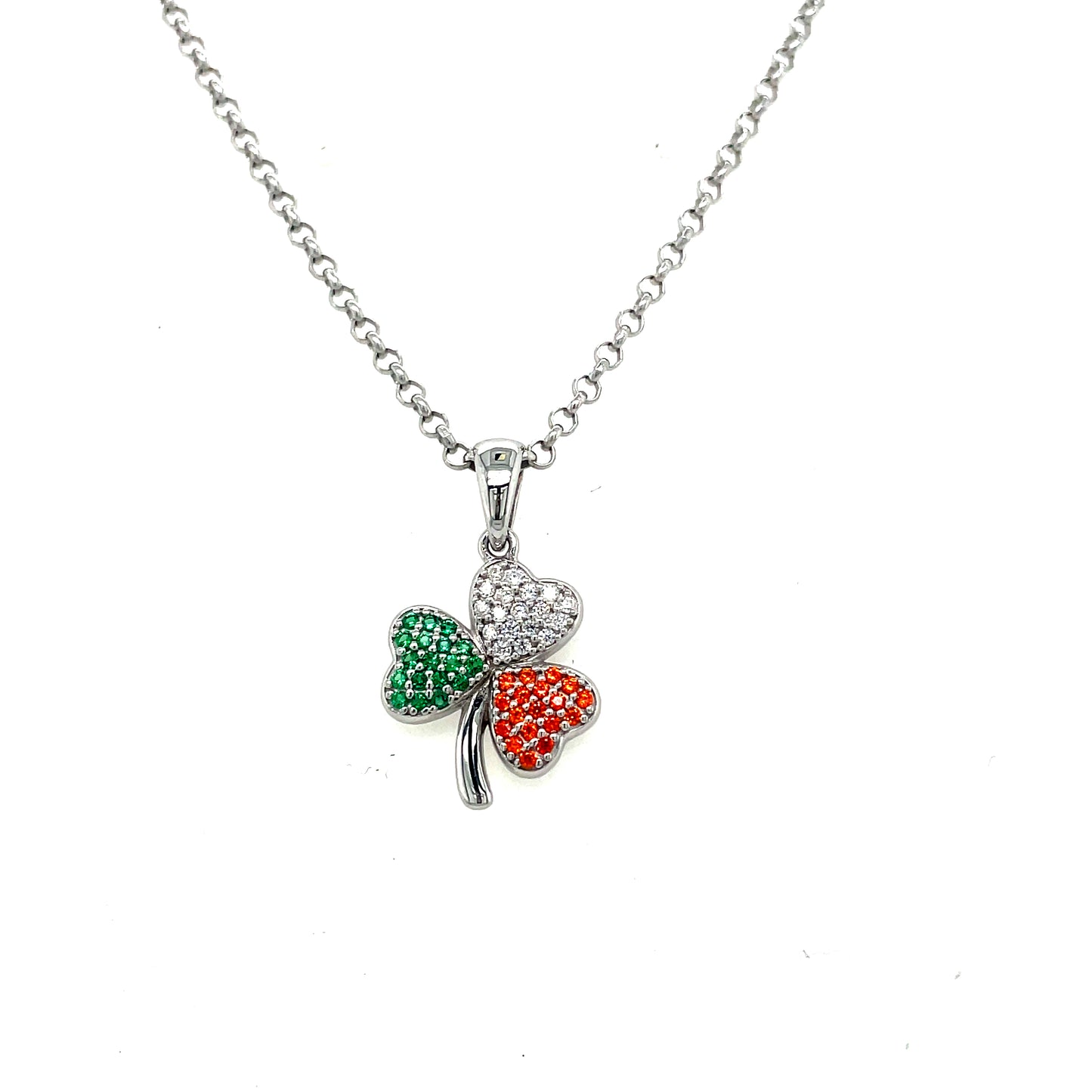 Sterling Silver Tricolour Cubic Zirconia Shammrock Necklet