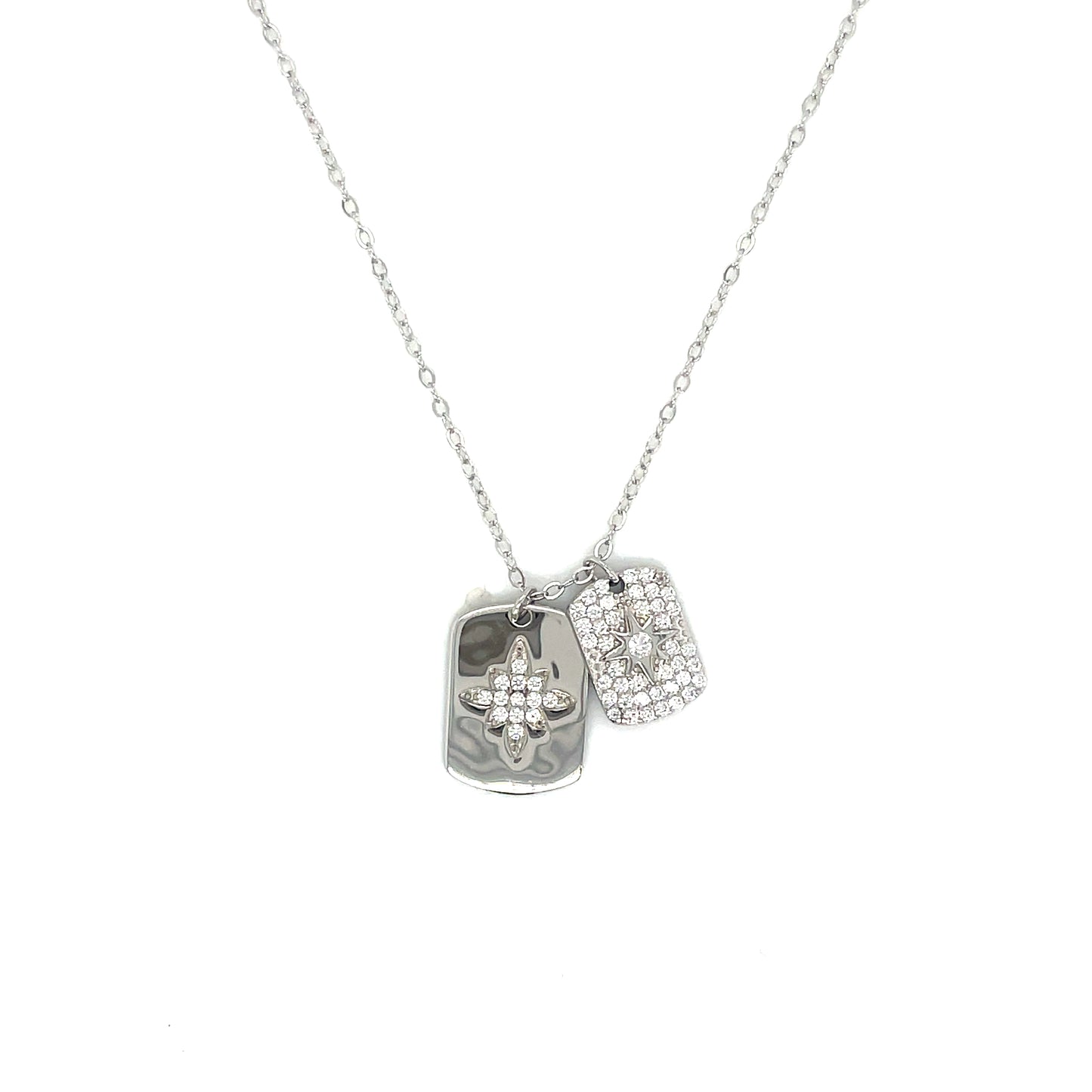 Sterling Silver Cubic Zirconia North Star Double Dog Tag Necklet