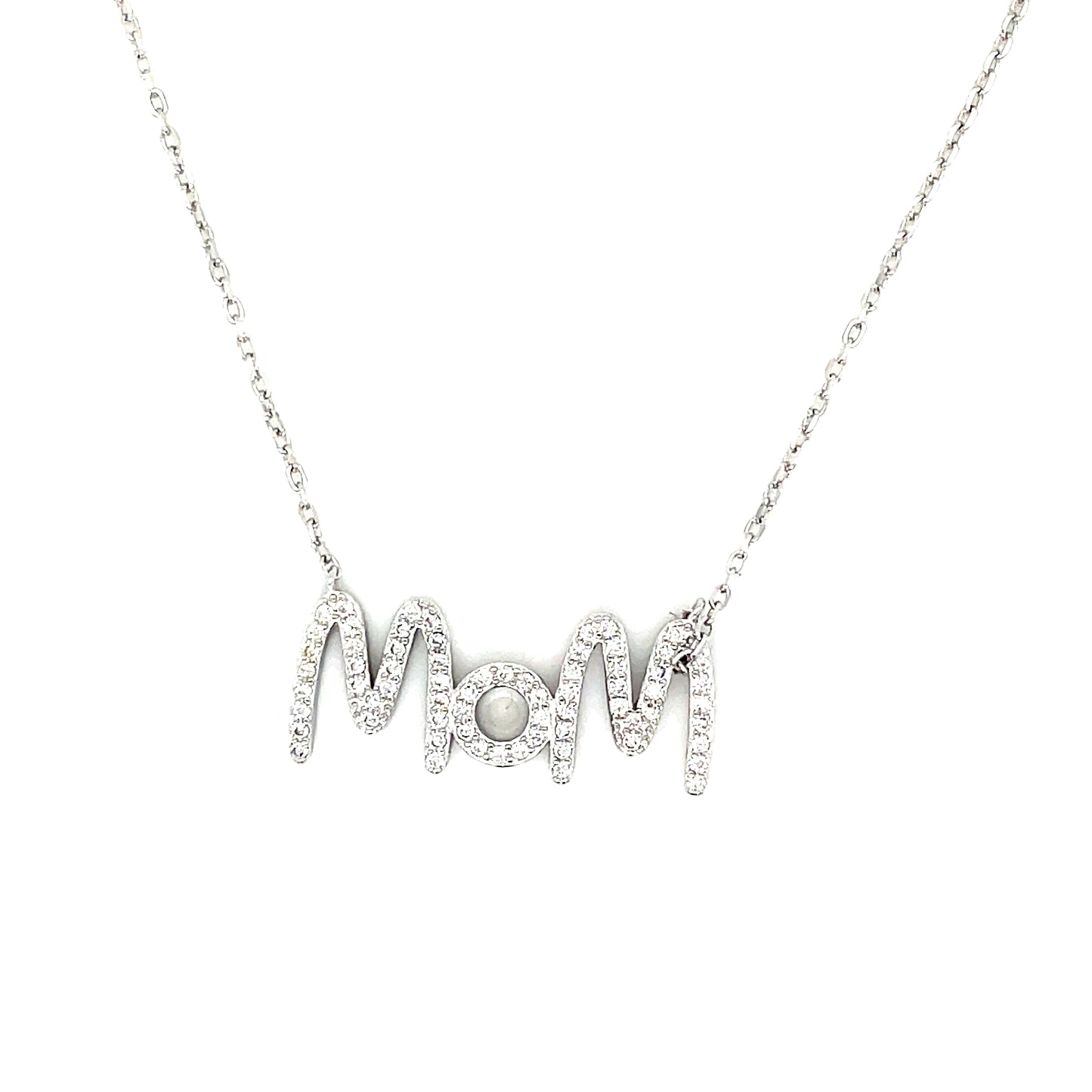 Sterling Silver Cubic Zirconia 'Mom' Necklet