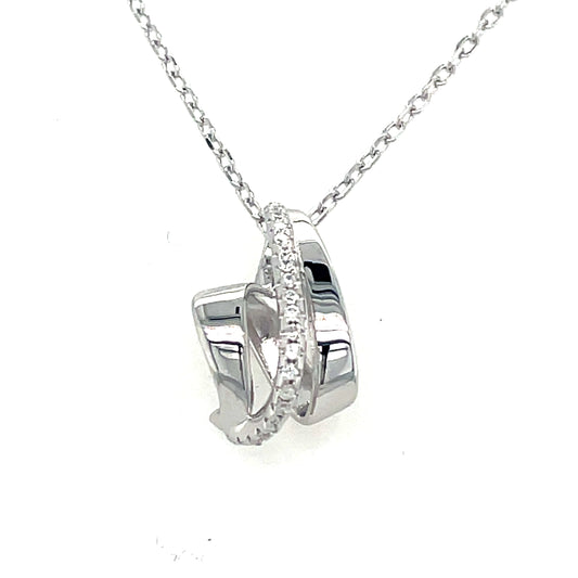 Sterling Silver 3 Row Polished & Cubic Zirconia Necklet