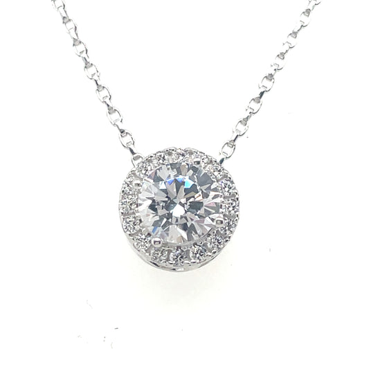Sterling Silver Round CZ Cluster Floating Pendant