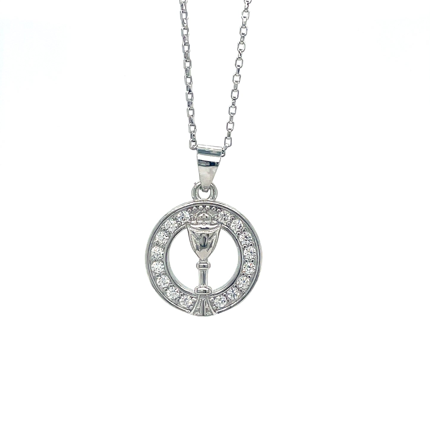 Sterling Silver Open CZ Circle Pendant with Chalice