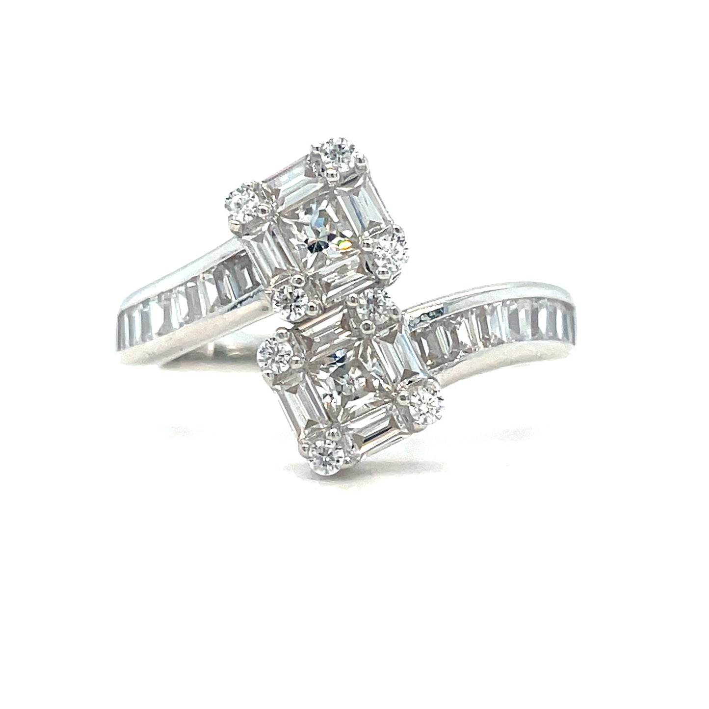Sterling Silver Ring Cubic Zirconia Crossover With Cubic Zirconia Shoulders