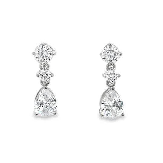 Sterling Silver Round and PEar Cut CZ Drop Earrings