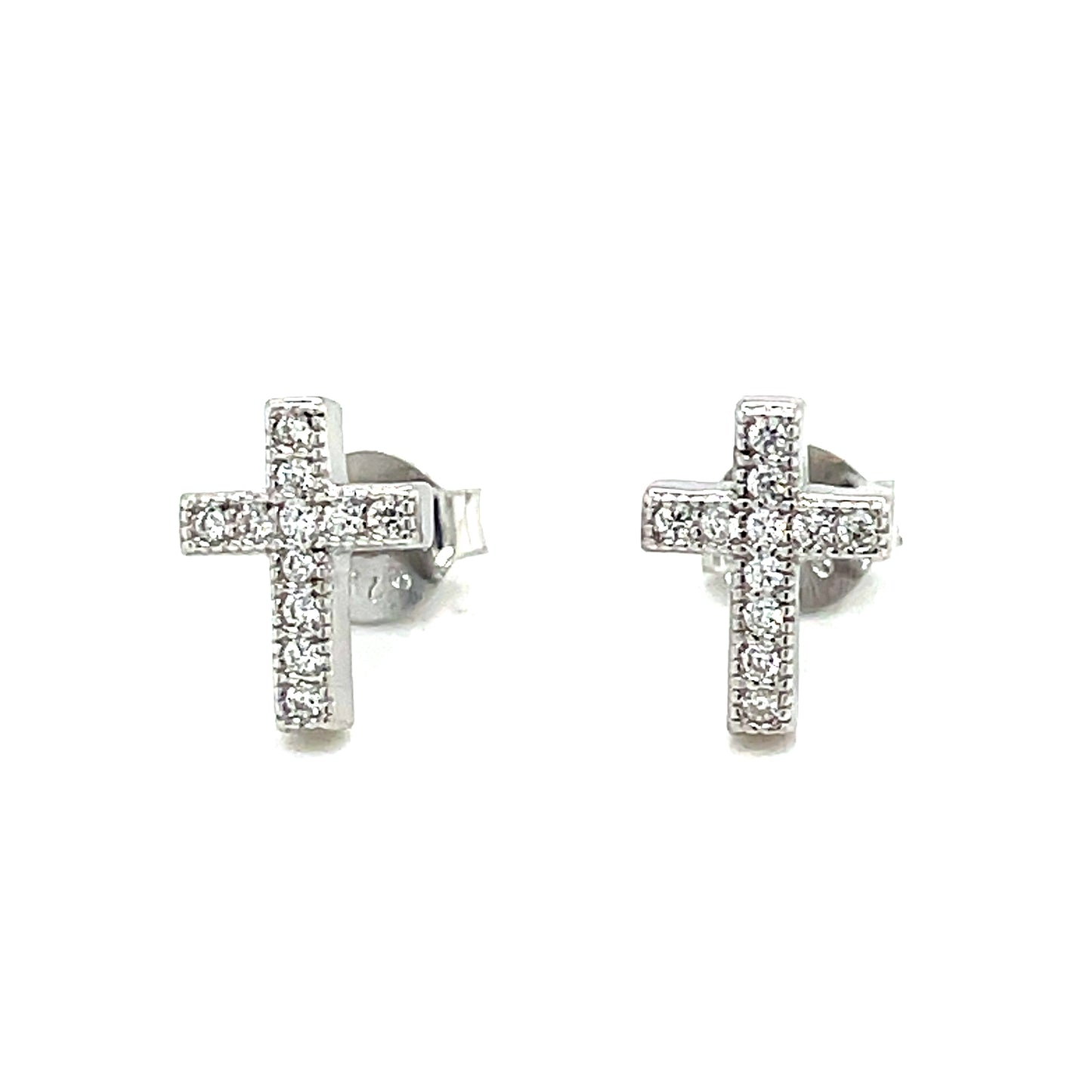 Sterling Silver Milgrain Edge CZ Cross Earrings