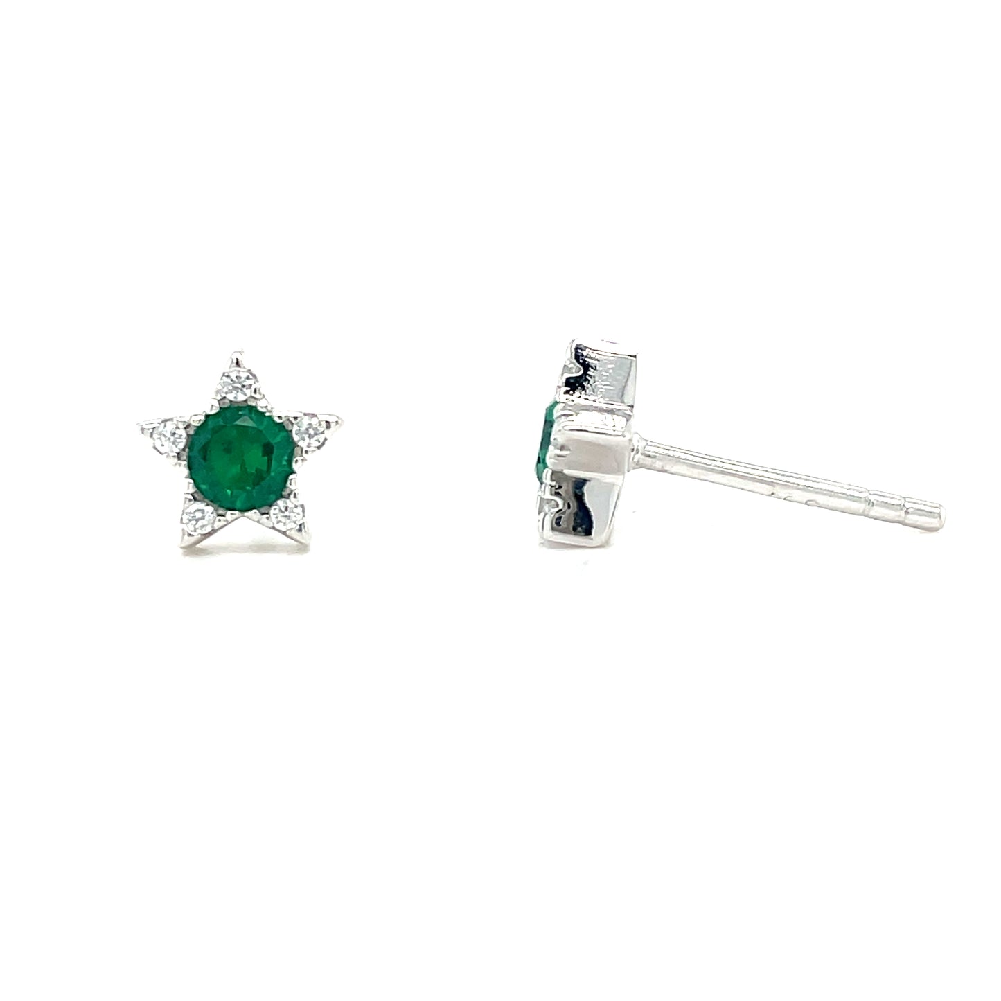 Sterling Silver Green and White CZ Star Stud Earring