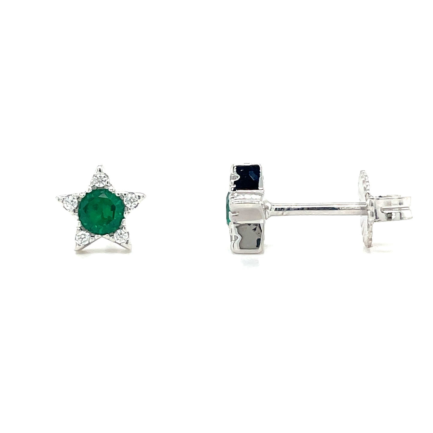 Sterling Silver Green and White CZ Star Stud Earring