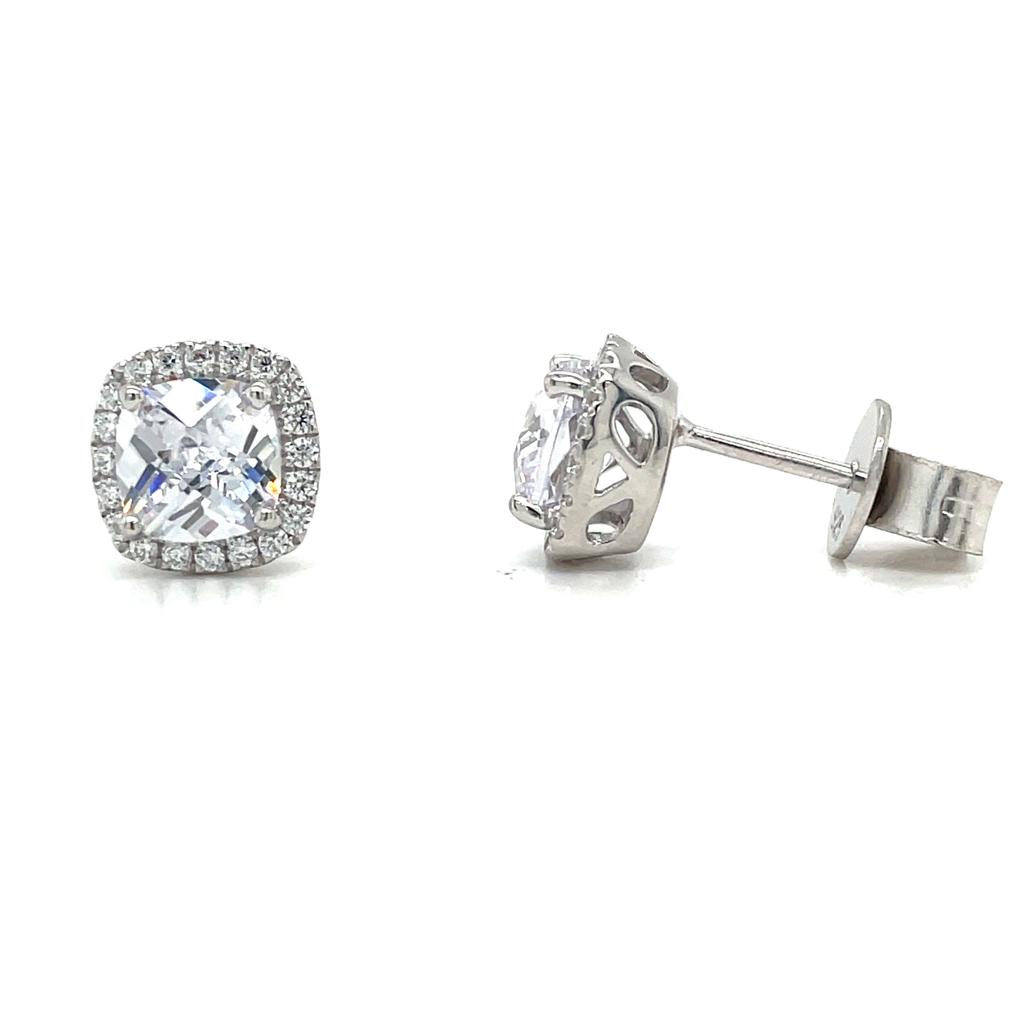 Sterling Silver Cushion CZ Cluster Earrings