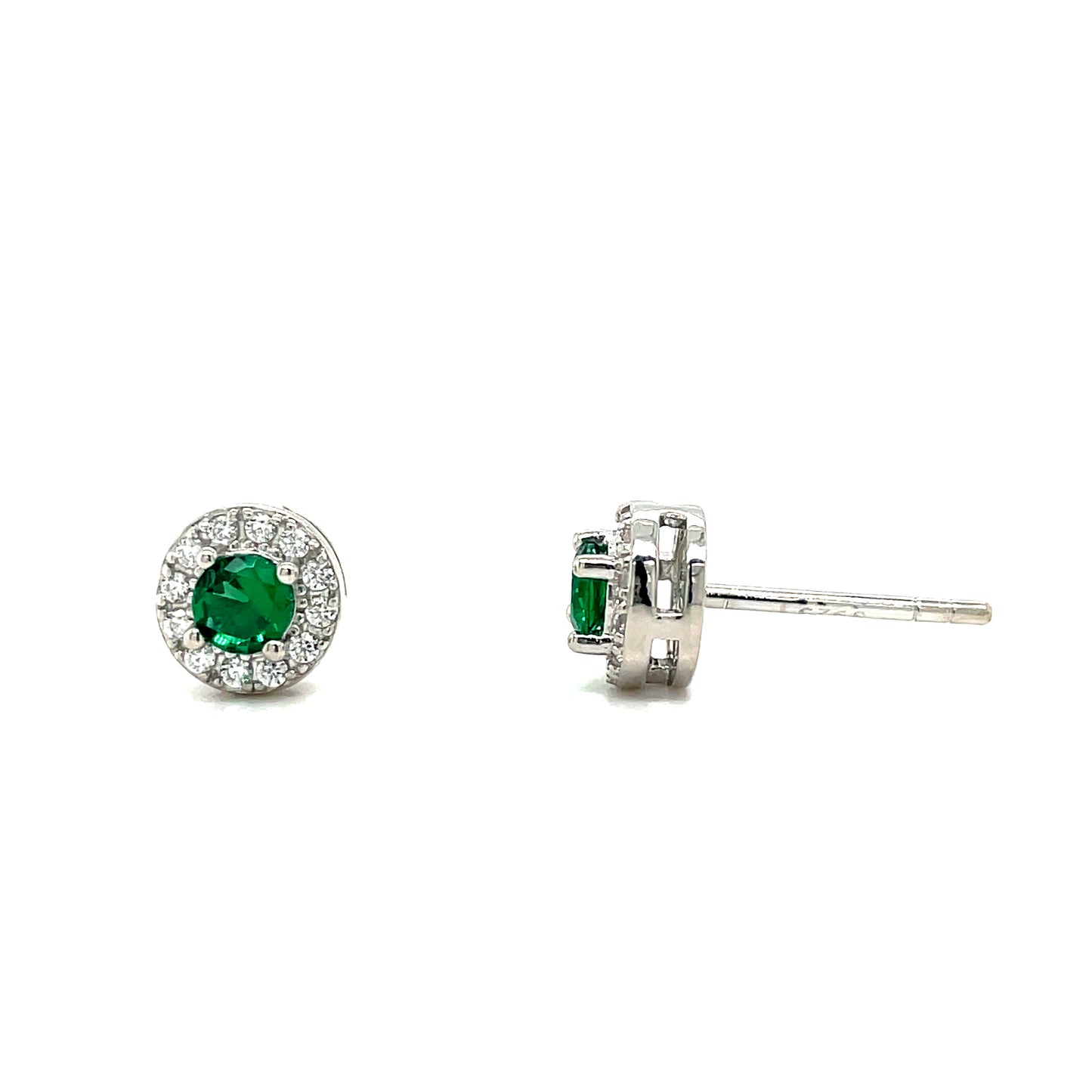 Sterling Silver Round White and Green CZ Cluster Stud Earring