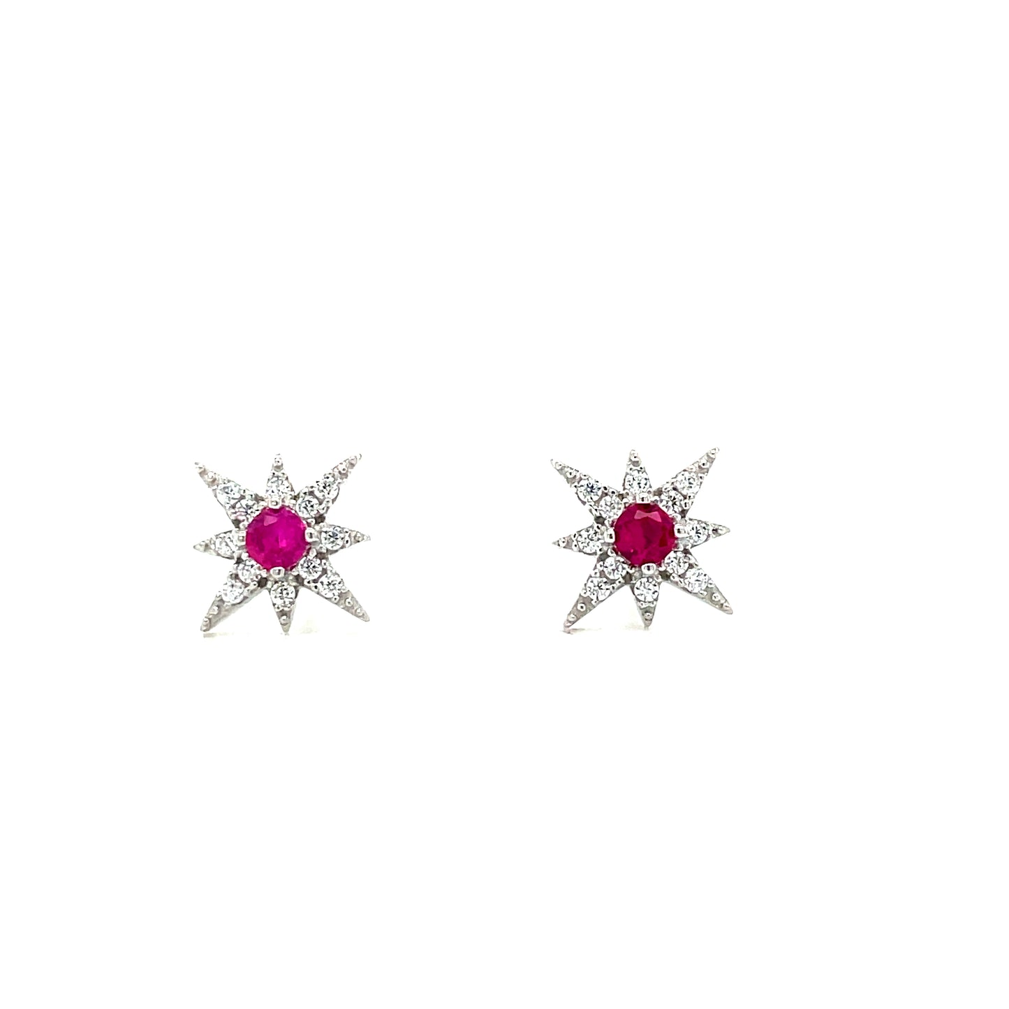 Sterling Silver CZ North Star Earrings with Red CZ Centre