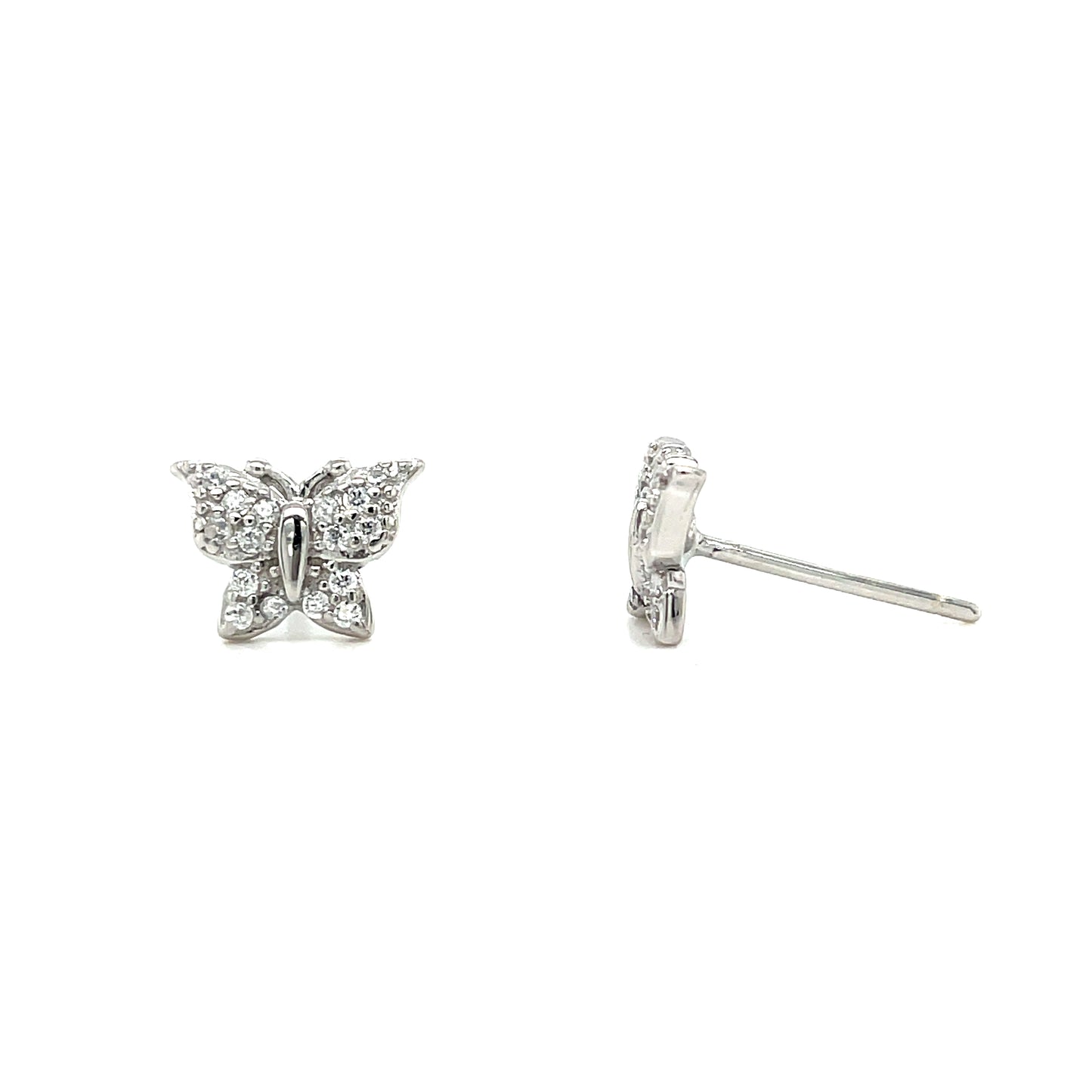 Sterling Silver Pave CZ Butterfly Kids Earring
