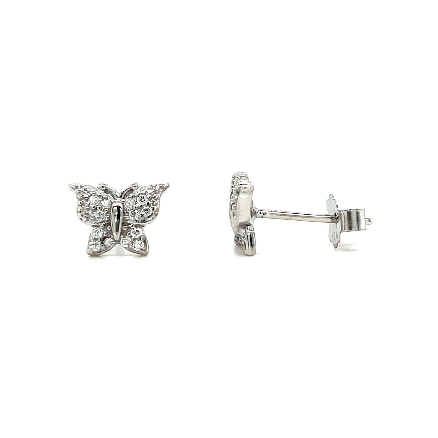 Sterling Silver Pave CZ Butterfly Kids Earring