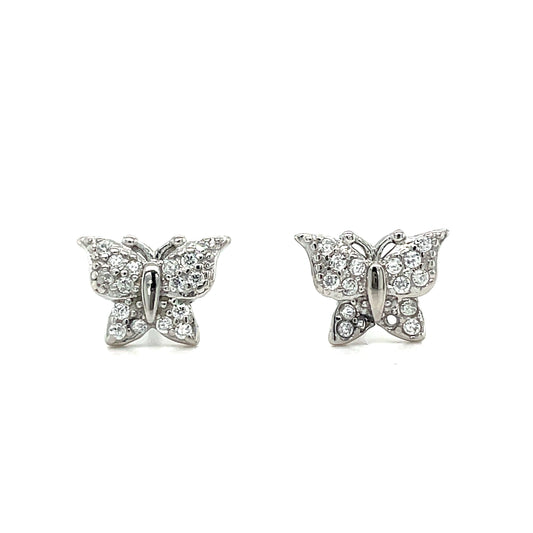 Sterling Silver Pave CZ Butterfly Kids Earring