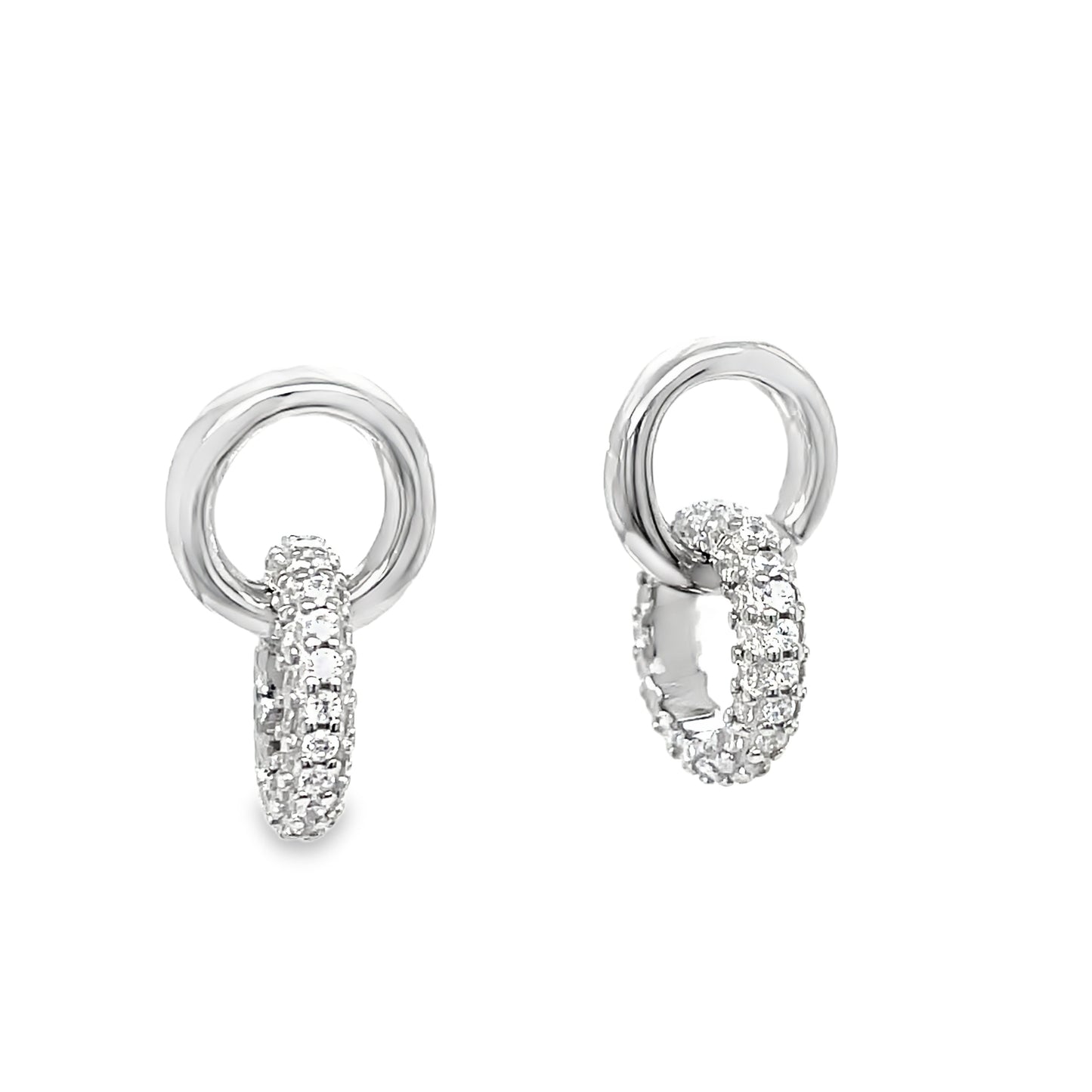 Sterling Silver CZ and Polished Open Double Circle Earrings