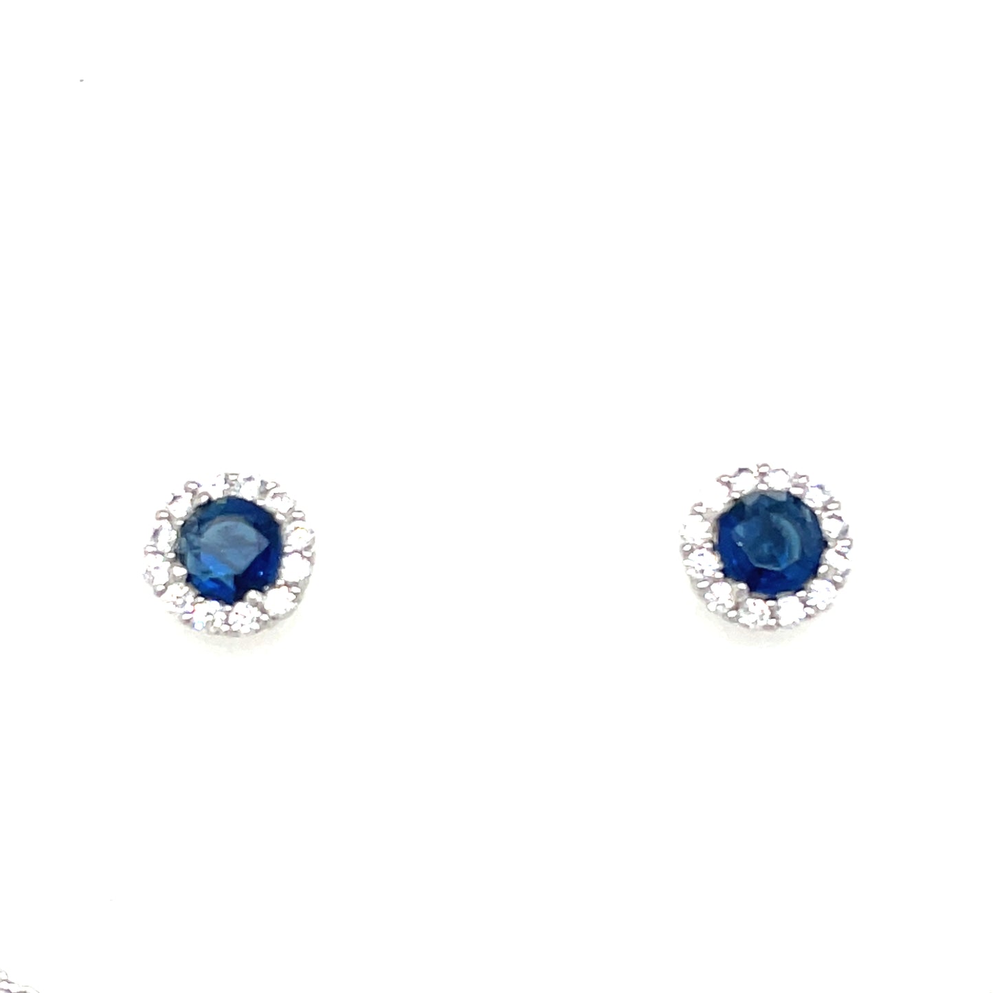 Sterling Silver Round Blue CZ with Halo Pendant and Earring Set