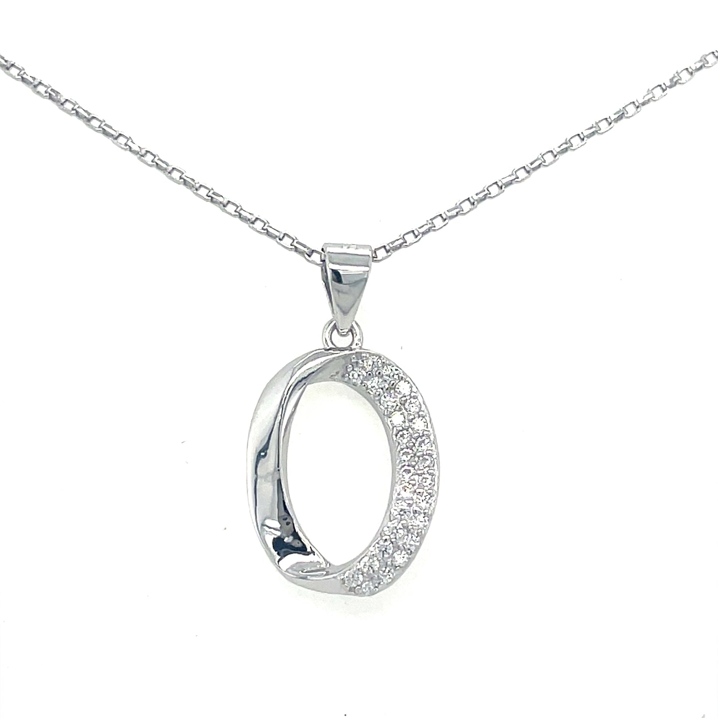Sterling Silver Polished and CZ Open Twist Circle Earring and Pendant Set