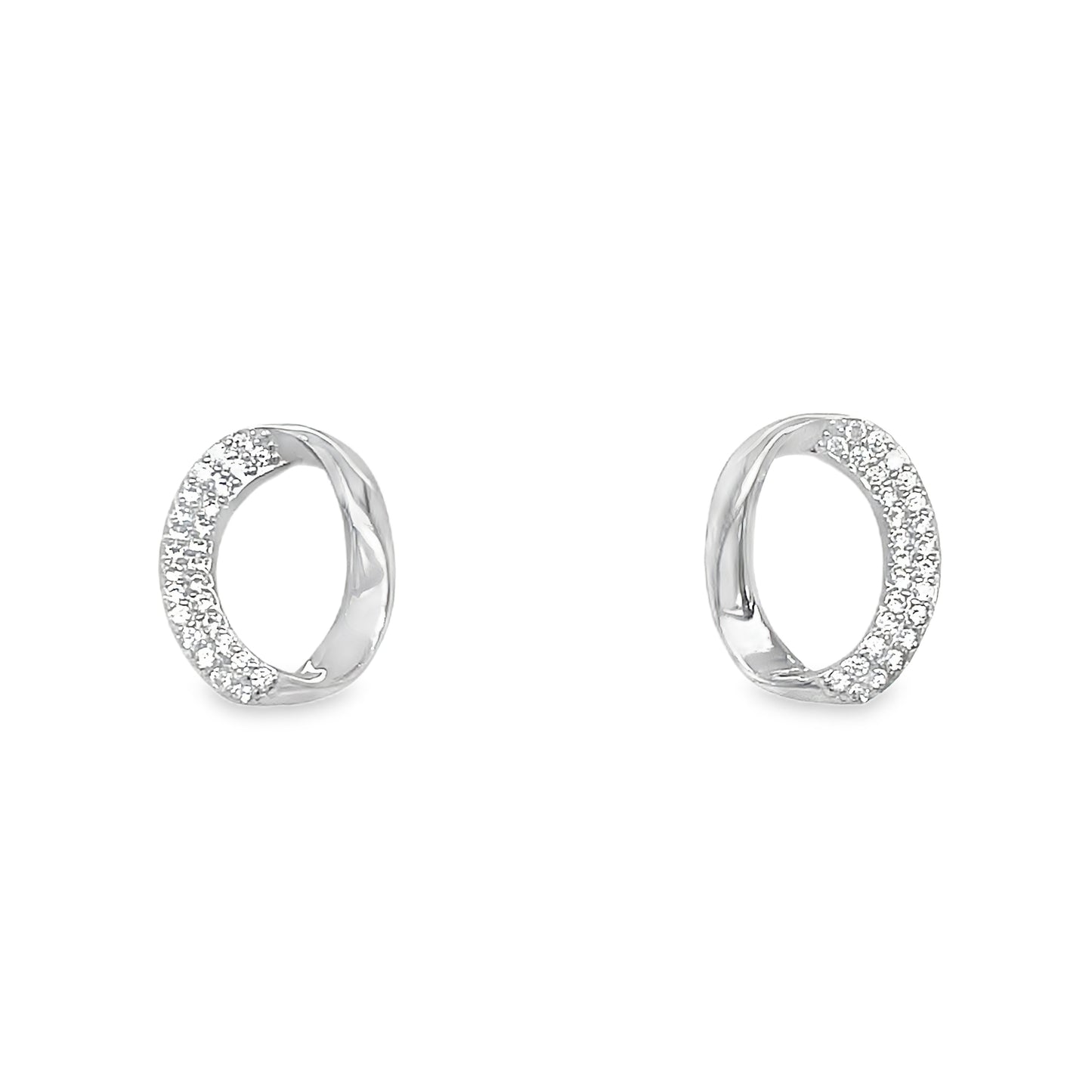 Sterling Silver Polished and CZ Open Twist Circle Earring and Pendant Set