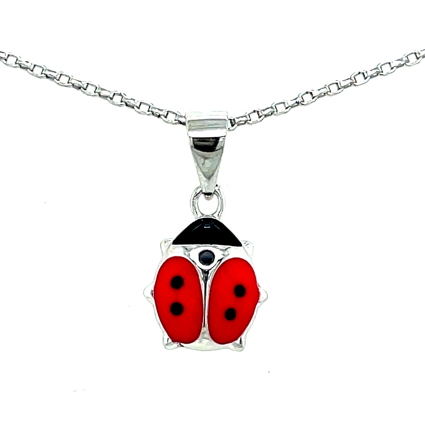 Sterling Silver Red Enamel Ladybird Pendant and Earring Set