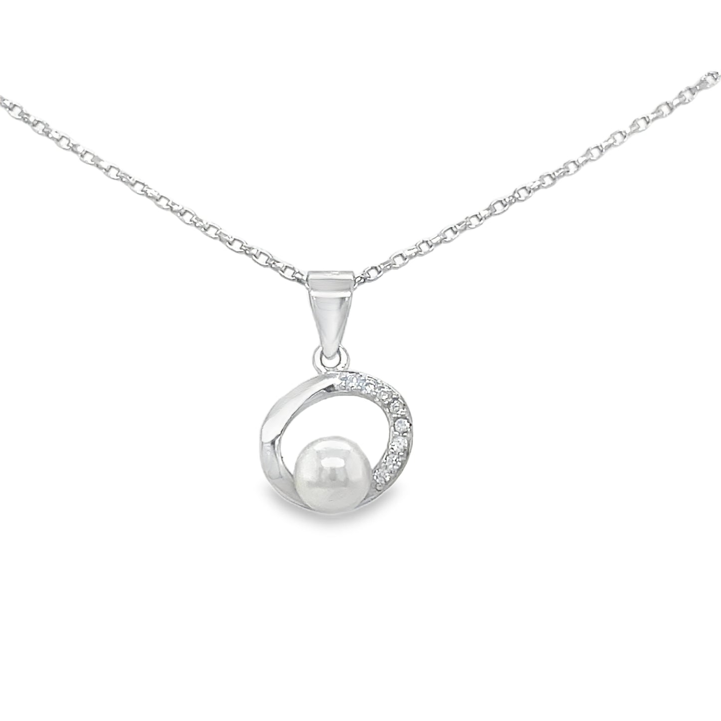 Sterling Silver Polished and CZ Open Circle Earring and Pendant Set