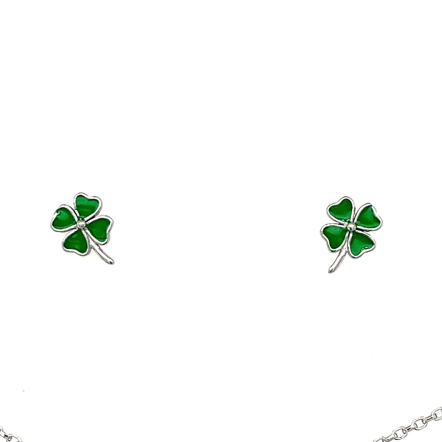 Sterling Silver Green Enamel Shamrock Pendant and Earring Set