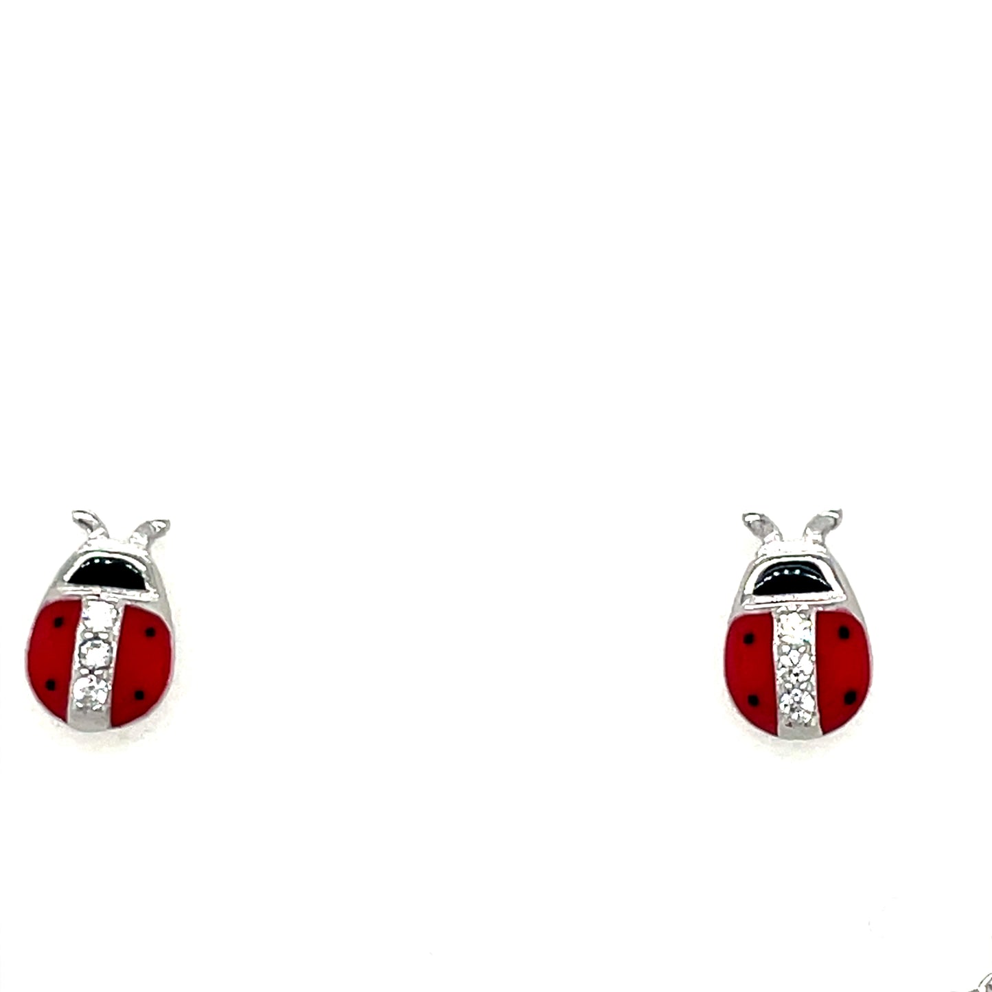Sterling Silver CZ and Red Enamel Ladybird Pendant and Earring Set