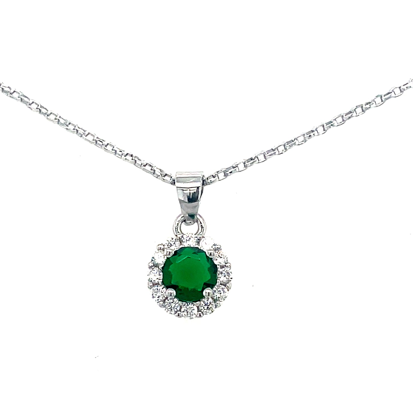 Sterling Silver Round Green CZ and Halo Pendant and Earring Set