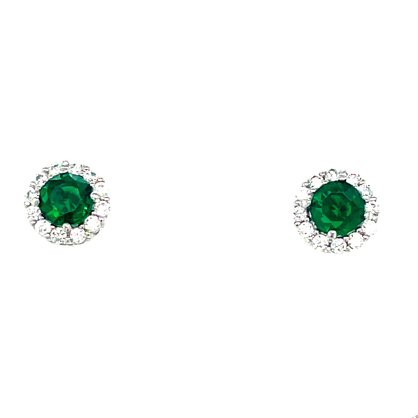 Sterling Silver Round Green CZ and Halo Pendant and Earring Set