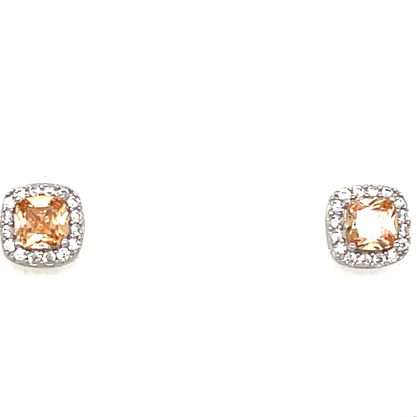 Sterling Silver Cushion Shape Champagne CZ Halo Pendant and Earring Set