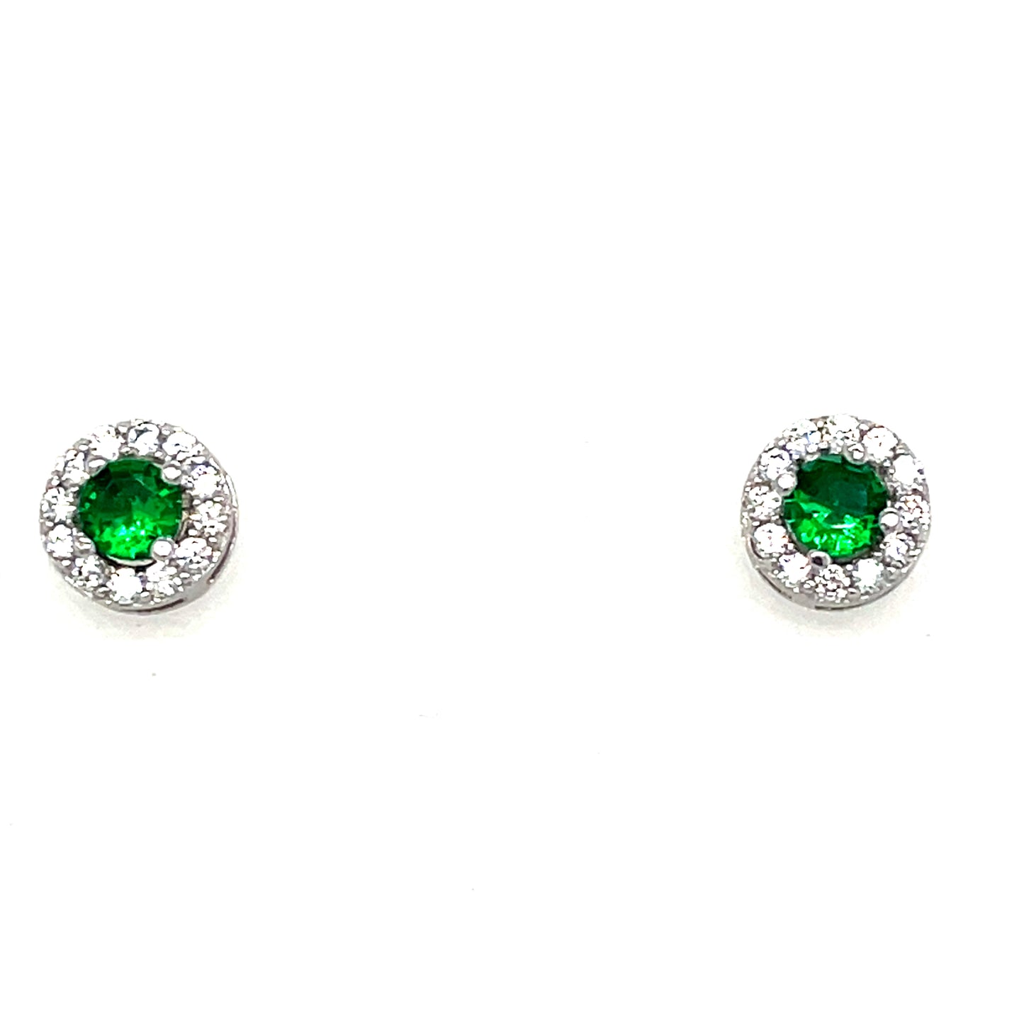 Sterling Silver Green and CZ Round Cluster Stud Earring and Pendant Set