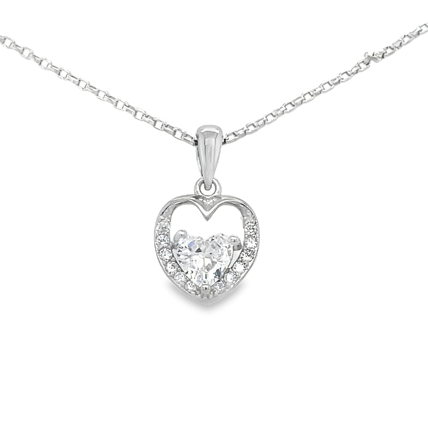 Sterling Silver Open CZ Heart Pendant and Earring Set
