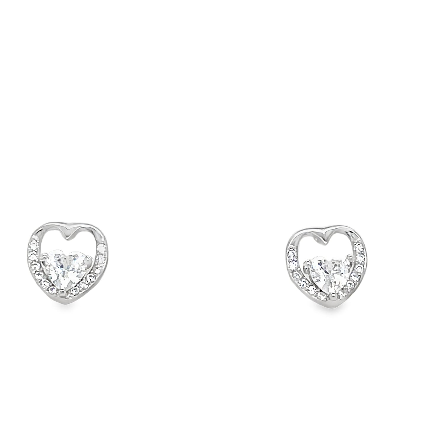 Sterling Silver Open CZ Heart Pendant and Earring Set