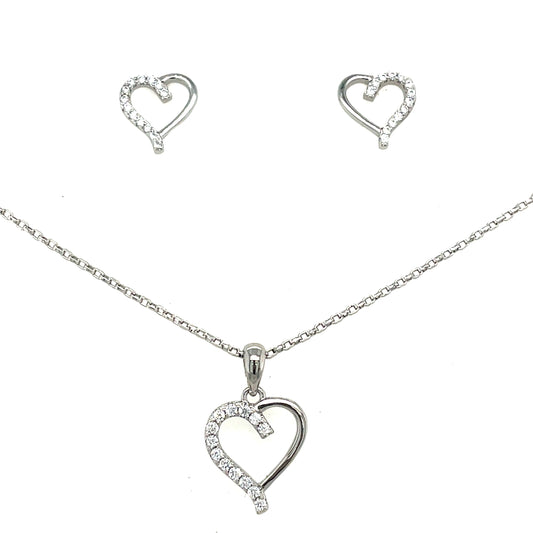 Sterling Silver Open CZ Heart Pendant and Earring Set