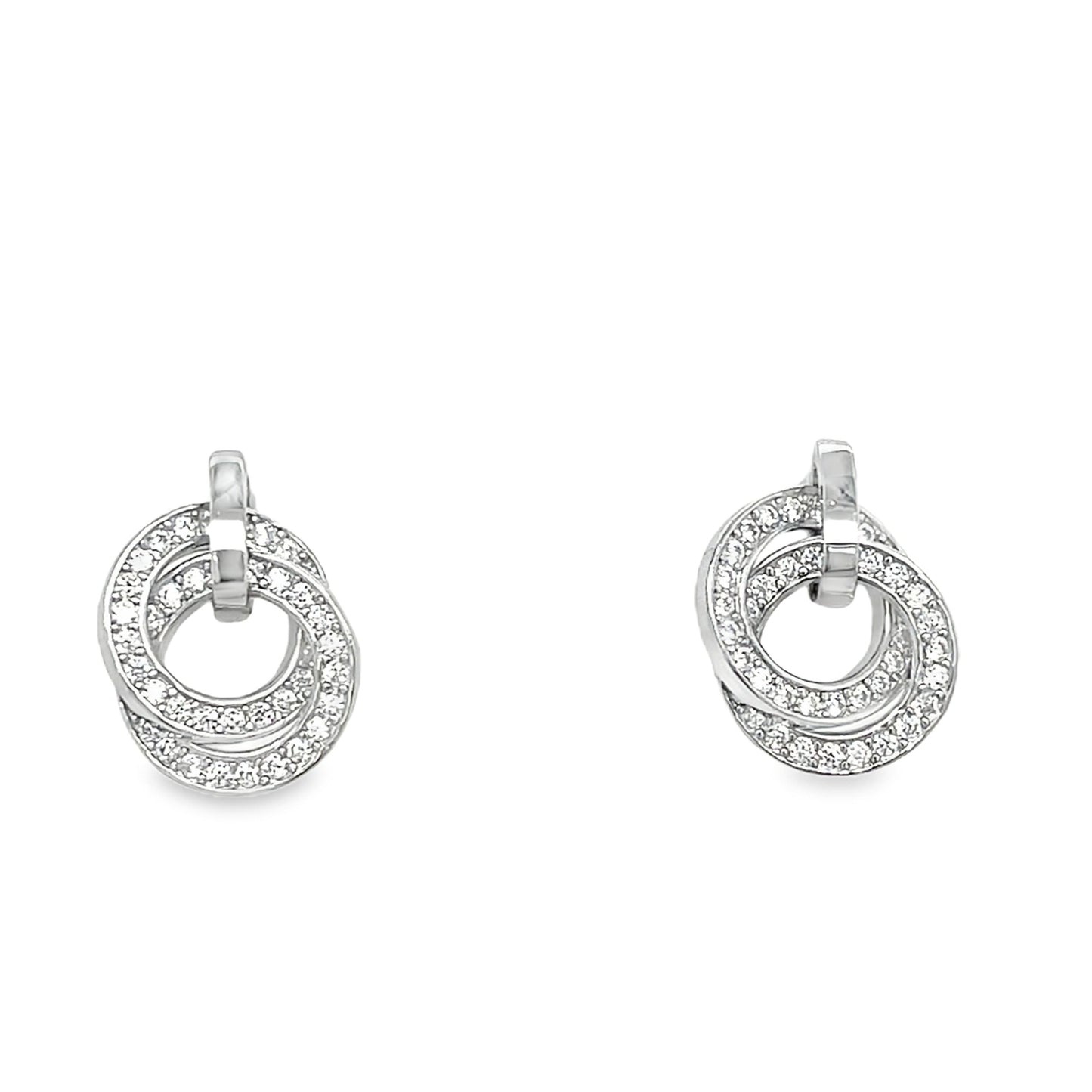 Sterling Silver Open CZ Double Circle Pendant and Earring Set